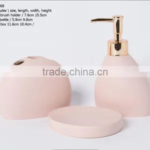 Pink Color Bathroom Accessories Include Lotion Bottle Tumbler and Soap Dish thumbnail-1