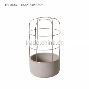Round Metal Flower Pot With Concrete Base for Home / Balcony / Outdoor thumbnail-1