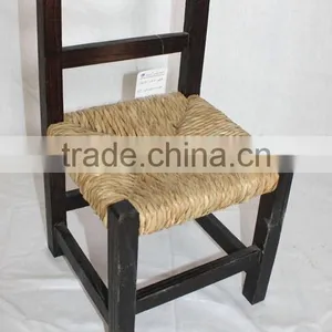 Vintage Black Seagrass Woven Seat Solid Wood Baby Chair With Lidder Back thumbnail-1