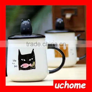 UCHOME Cat Design Ceramic Couple Mugs With Spoon And Lid thumbnail-5