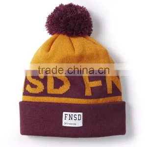Acrylic Custom Knitted Pom Beanie Hat With Custom Label thumbnail-6