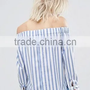 2017 Fashion Stripe And Tie Sleeve Off The Shoulder Top thumbnail-3