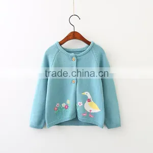 12gg Hand Embroidery Knitted Baby Girls Cotton Cardigan thumbnail-1