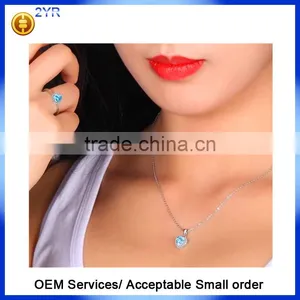 2016 Popular Trendy Jewelry Bridal Wedding Created Aquarine 925 Sterling Silver Necklace Earring Jewelry Sets thumbnail-5