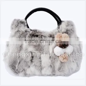CX-H-36B Real Rabbit Fur & Leather Tote Handbag New Arrival thumbnail-6