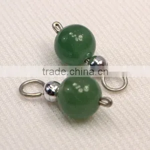 Green Aventurine Stone Silver Bead Charms, Stone Bead Dangles, Jewelry Making Charm 4 Green & Silver Charms thumbnail-1