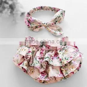 Soft Cotton Pink Flower Infant Baby Vintage Diaper Bloomer Matching Headband thumbnail-1