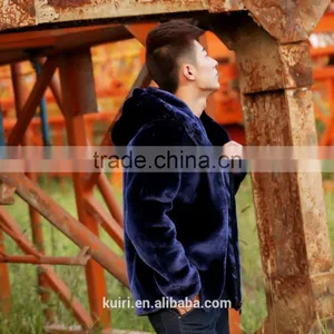 Mens Black Faux Mink Fur Overcoat Hooded Men Faux Fur Coats Warm Winter Jackets Plus Size New thumbnail-1