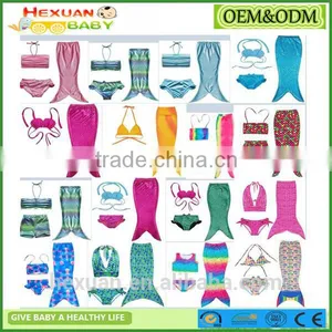 2017 Sexy Swimwear Custom Girl's 3pcs Mermaid Tail Rainbow Princess Bikini Children Bathing Suit Child Cute Swimsuit Kids thumbnail-1