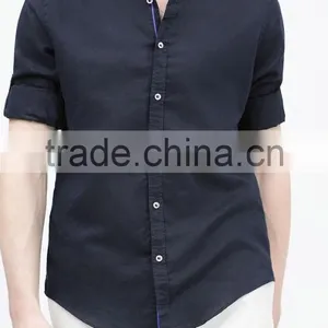 2015 Linen Cotton Classic Collar Solid Color Contrast Ribbon Breathable Fabric Latest Design for Holiday thumbnail-1