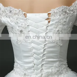 HS1629 2017 Luxury Off-shoulder Long Train Lace Appliqued Puffy Wedding Gowns thumbnail-5
