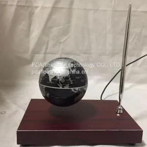 Rectangle Red Wooden Base Floating Globe With a Pen thumbnail-4