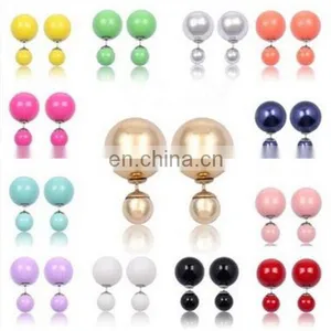 Double - Sided Pearl Earrings Candy Color Spherical Fnacy Stud Earrings thumbnail-1