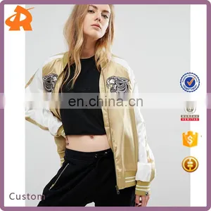 OEM Factory Small Quantity Cheap Price Bomber Jacket Ladies Fashion Clothing Embroidery Jacket thumbnail-1