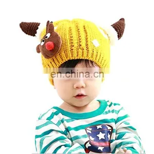 New Style Toddler Kids Cartoon Christmas Elk Horn Crochet Knitted Reindeer Hat thumbnail-1