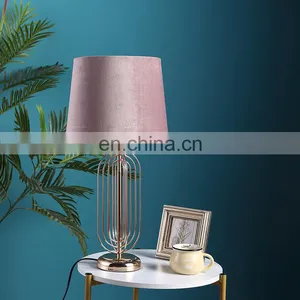 New Product Hotel Home Decor Living Room Custom Modern Nightstand Lamp With Pink Lampshade thumbnail-1