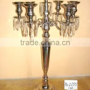 Hurricane Lamp Candlestick Candelabra With Hanging Crystals thumbnail-2