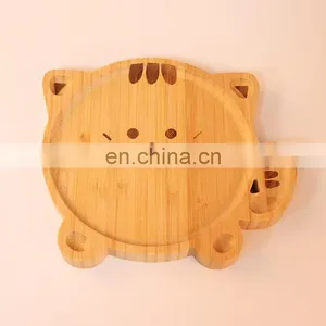 Creative Design Animal Shape Bamboo Dinner Plate Set Silicone Suction For Kids Bamboo Plate With Suction thumbnail-1