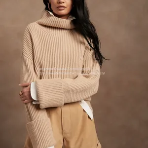 Manufacturers Custom Knit Turtleneck Cotton Wool Cashmere Sweater Women thumbnail-4
