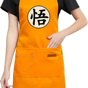 Anime Cartoon Apron Water Stain Resistant Orange Chef Cooking Kitchen BBQ Work Aprons With Pockets for Men Women thumbnail-1