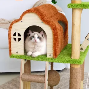 Multi Level Cat Tree With Wooden House and Sisal Ladder for Pet Play and Rest thumbnail-4