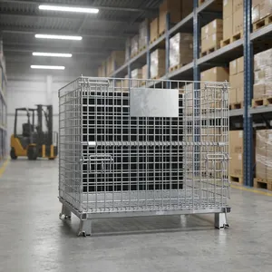 Factory Custom Wire Mesh Storage Cage Metal Heavy Duty Durable Stackable Supermarket Storage Cages Containers thumbnail-5