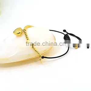 Fashion Bracelet Wax Rope Adjustable Gold Bead Bracelet With Heart Pendant thumbnail-3