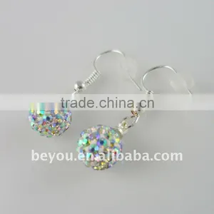 8MM Disco Paved Shinny Dangle Diamond Ball Earring thumbnail-1