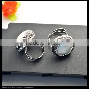 LFD-0011R ~ Charm Jewelry Rhodium Plated 23mm Natural Pearl Rings, Crystal Rhinestone Paved Druzy Pearl Finger Ring thumbnail-2
