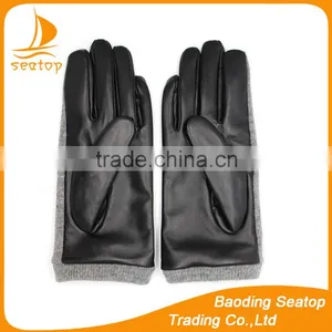 2016 Soft Black Sheepskin Palm Leather Gloves With Woolen Handback thumbnail-2