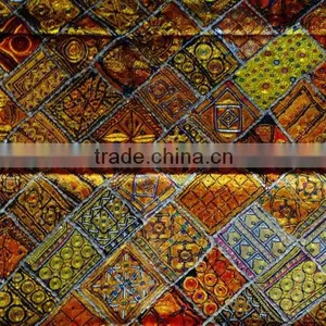 Vintage Maharaja Rug, Royal Golden Patchwork Handmade Carpet From India Old and Antique Also Used as Wall Art, Royal Wall Hangin thumbnail-4