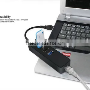 New Plastic USB 3.0 3 Port Ethernet Hub Adaptor thumbnail-5