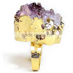 Druzy Quartz Amethyst Gold Plated Ring thumbnail-1