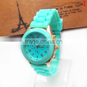 Hot Style Silicone Watch GENEVA Fashion Student Three Eye Quartz Watch Silicone Rubber Wristband Watch thumbnail-1
