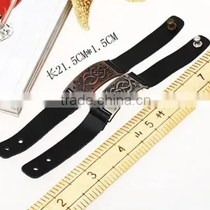 Black New Style Genuine Leather Bracelet Men Cuff Bracelet Wristband thumbnail-3