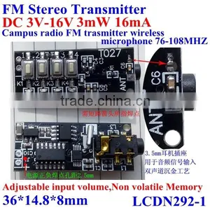 NEW FM Stereo Transmitter Module DC3-16v 3mW 16mA, Campus Radio FM Transmitter Wireless Microphone 76-108Mhz,non-volatile Memory thumbnail-1