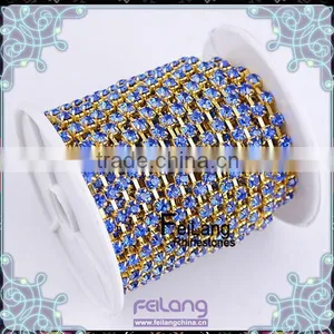 2012 Fashion Rhinestone Cup Chain With Sapphire Rhinestone and Gold Claws thumbnail-1