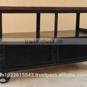 Industrial Side Table With Wheels, Metal Side Table, Metal Vintage tv Unit thumbnail-4