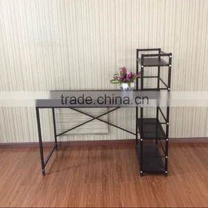 Wood Computer Desk With 4-shelf Metal Bookcase thumbnail-1