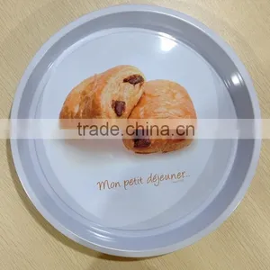 Decorative White Metal Tin Round Serving Tray thumbnail-1