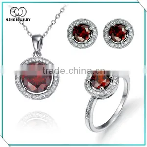 Hot Sale Red Color Stone Silver Jewelry Set thumbnail-1