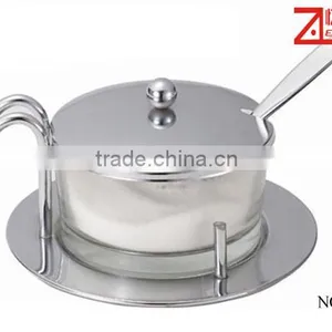 High Clear Glass Sugar Pot With Lid Spoon thumbnail-1