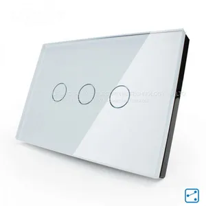 US Standard 110V/250V Three Gang Two Way Crystal Glass Panel Touch Light Switch thumbnail-4