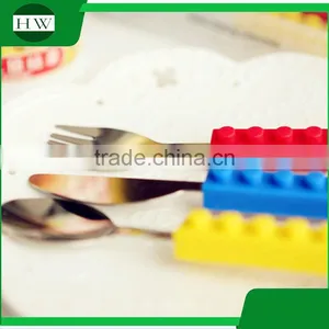 Mini Portable Stainless Steel Silicone Building Block Knife Fork Spoon Ladle Scoop Dishware Dinnerware Tableware Set thumbnail-2