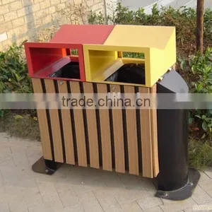 Roadside Decorative Wpc Wood Plastic Composite Trash Cans / Cylinder Cedar Slats Outdoor Dustbin thumbnail-6