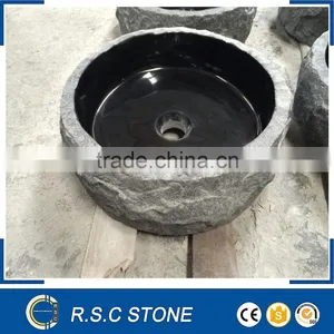 Best Price Shanxi Black Granite Stone Bathroom Sink With Natural Outside thumbnail-1