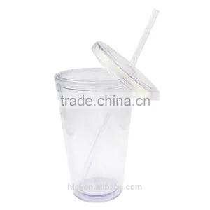 Wholesale Clear Plastic Disposable Straw Cup With Lid, IML Custom Logo Printed Cup With Straw thumbnail-5
