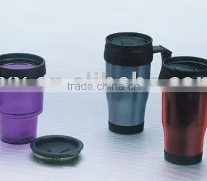 Promotional Paper Insert Plastic Coffe Travel Mug Double Wall Coffee Cup Car Mug With Handle thumbnail-3