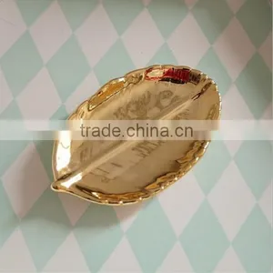 Table Top Decorative Small Ceremic Golden Leaf Tray thumbnail-4