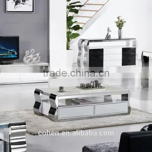 Modern Simple Design Stainless Steel Marble Top Side Corner Table B2033-3 thumbnail-2